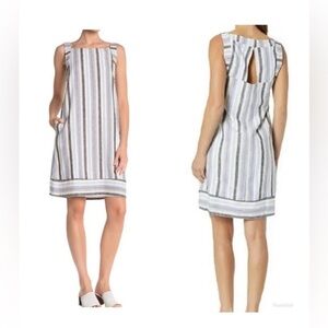 ForCynthia Linen Blend Striped Knee Length Shift Dress M